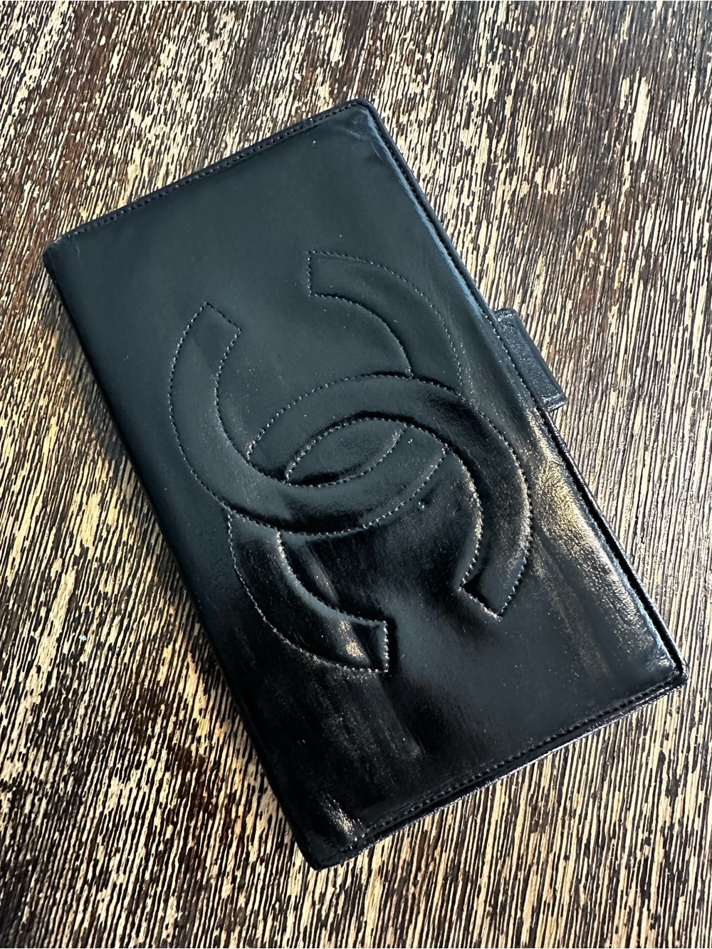 Chanel Black Quilted Leather Logo 2 Fold Large Wallet